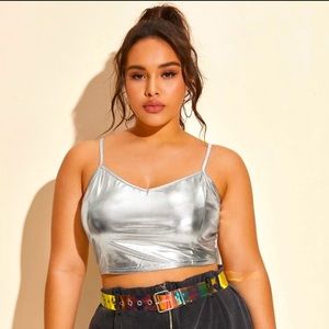 SHEIN metallic silver crop tank, size:XL